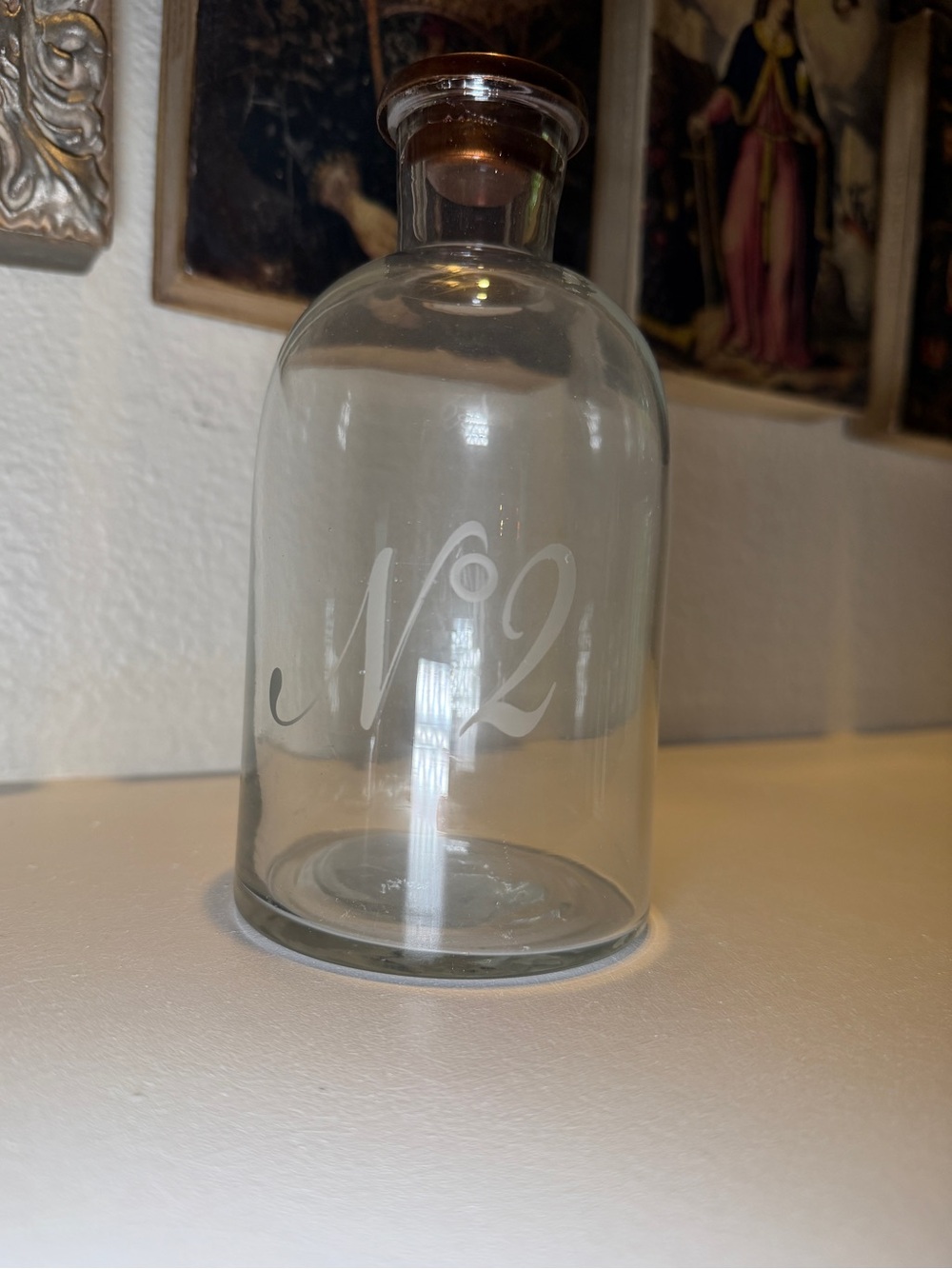Vintage Style Glass Apothecary Bottle No. 2 Brass Tone Metal Neck